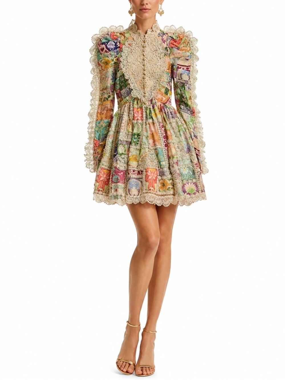Zimmermann Cosmic Zodiac Doily Mini Dress 0 Floral Tile US 4 Linen Silk Runway